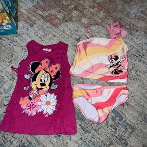 Minnie Mouse shirt and SwimSuit set. 
Minnie Mouse shirt- tassels on both sides